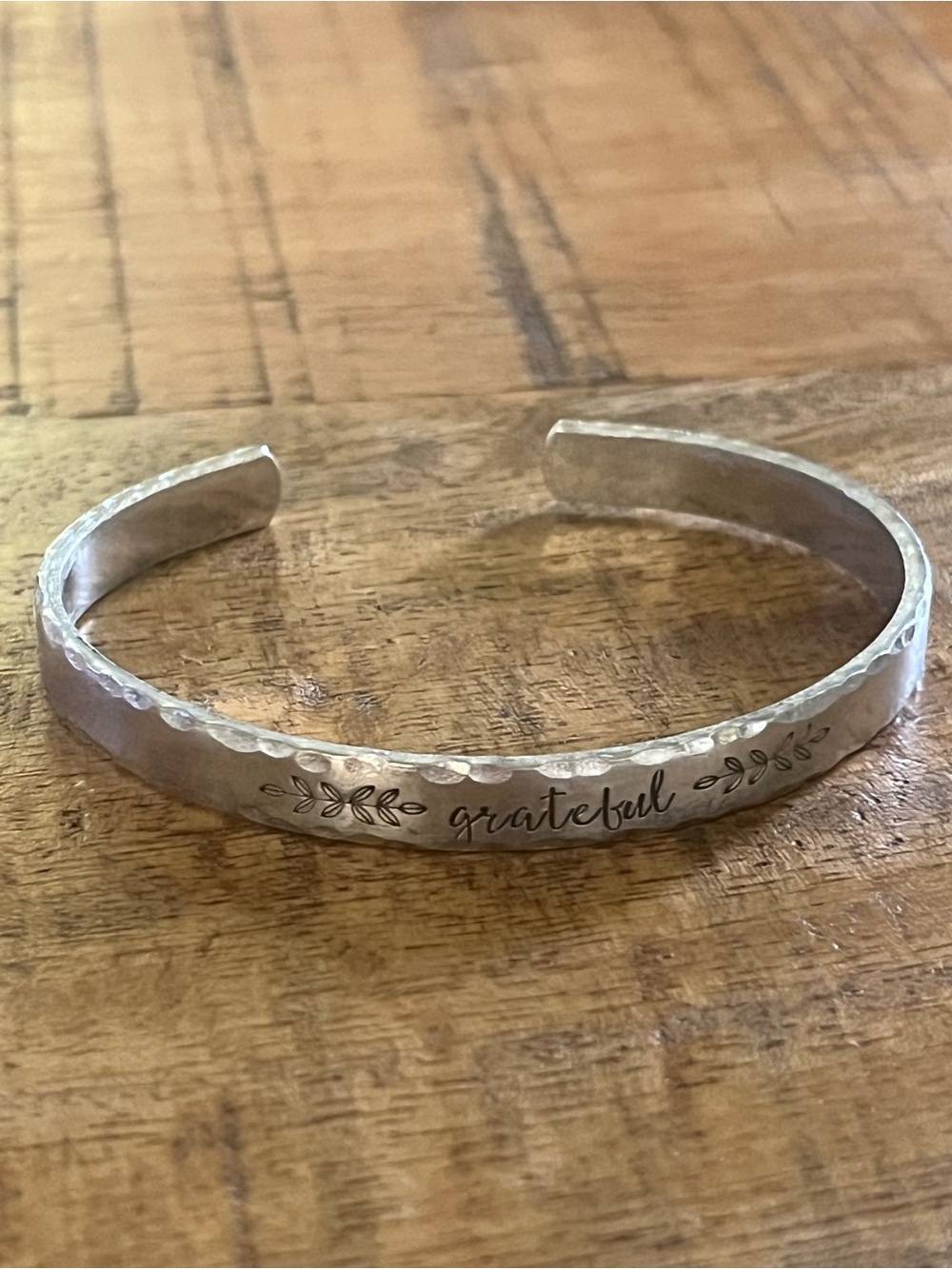 Silver “Grateful” Cuff Bracelet